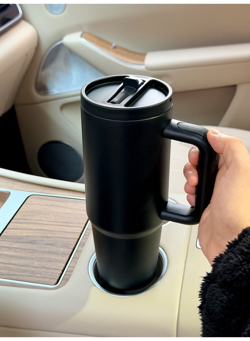 Elegantalcove Matte Black 30oz Tumbler with Foldable Straw - Leak Proof, Vacuum Insulated Stainless Steel Cup for Car, Office & Travel - Image 4